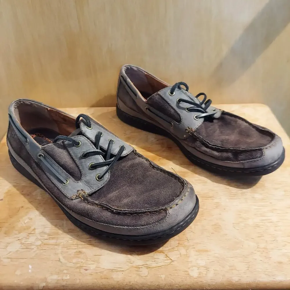 Born Harwich Men's US 11.5 M Peltro Neutral Grey Leather Loafer Boat Shoes NWOT